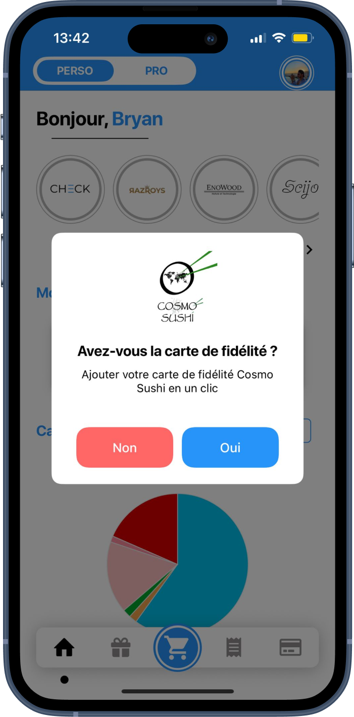 Screenshot of loyalty card opt-in modal in mobile app